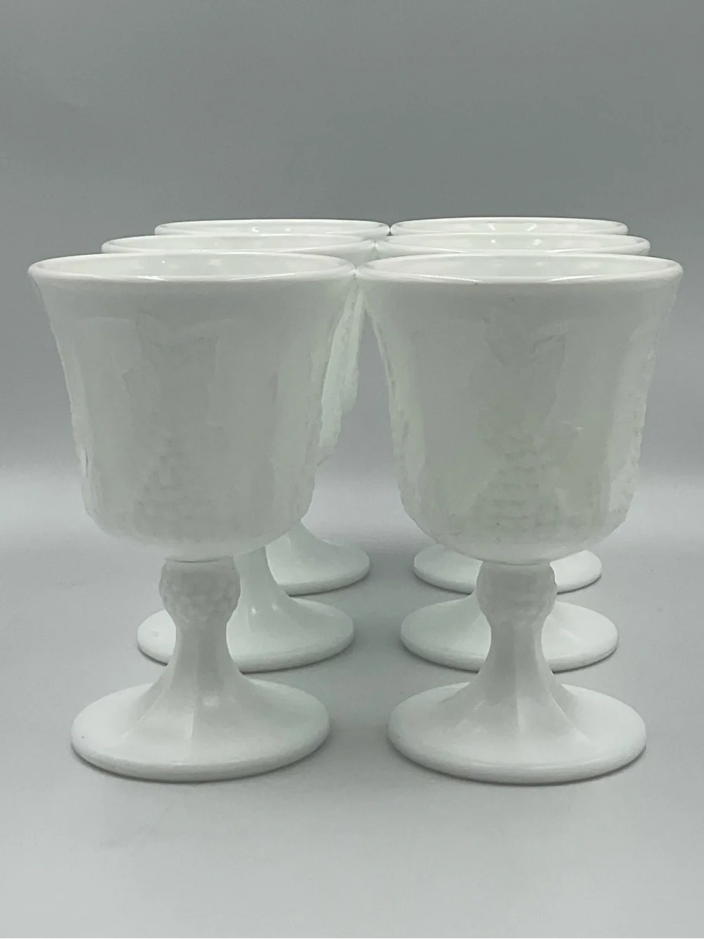 Vintage Indiana Glass Colony Harvest Grape Milk Glass Goblets-Set of 6